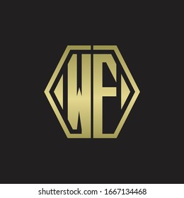 WF Logo monogram with hexagon line rounded design template with gold colors