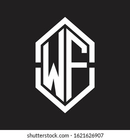 WF Logo monogram with hexagon shape and outline slice style with black and white