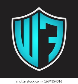 WF Logo monogram with shield shape isolated blue colors on outline design template