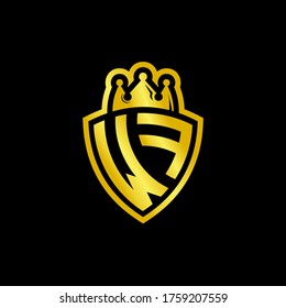 WF monogram logo with shield and crown style design template isolated on black background