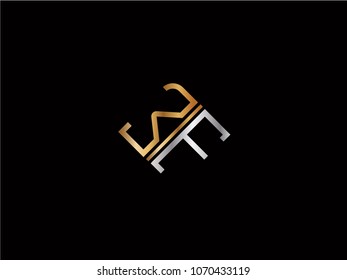 WF square shape Letter logo Design in silver gold color
