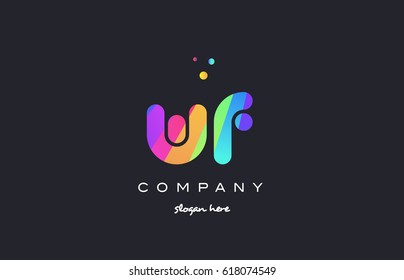 wf w f  creative rainbow green orange blue purple magenta pink artistic alphabet company letter logo design vector icon template