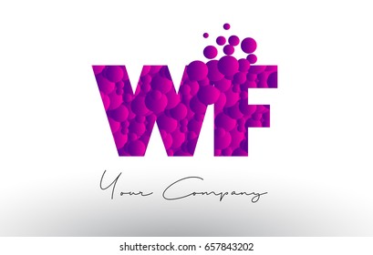 WF W F Dots Letter Logo with Purple Pink Magenta Bubbles Texture Vector.