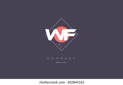 wf w f  vintage retro pink purple rhombus alphabet company letter logo design vector icon creative template background