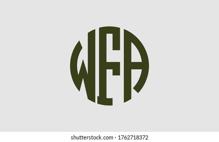 WFA Circle Emblem Abstraktes Monogramm Buchstaben Zeichen Vektorlogo Vorlage