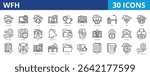 Wfh icon pack collection set for work from home business office. With meeting, remote work, digital nomad, productivity, time, management, virtual workspace, job, target, activity, collaboration