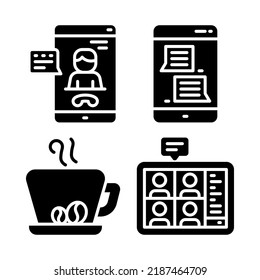 WFH Icons Set = Video Call, Smartphone, Coffee, Tablet. Perfect For Website Mobile App, App Icons, Presentation, Illustration And Any Other Projects