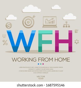 WFH  mean (working from home) ,letters and icons,Vector illustration.