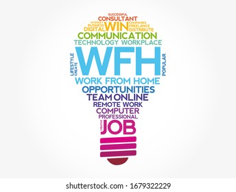 WFH - Work From Home acronym light bulb word cloud, business concept background