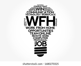 WFH - Work From Home acronym light bulb word cloud, business concept background