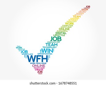 WFH - Work From Home check mark word cloud, business concept background