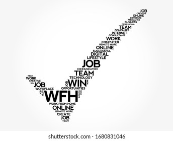 WFH - Work From Home check mark word cloud, business concept background