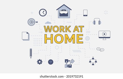 Wfh Work From Home Concept With Icon Set With Big Word Or Text On Center