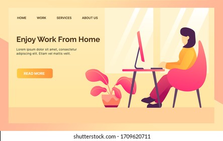 wfh work from home for website template landing homepage with modern isometric flat