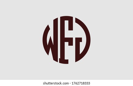 WFJ Circle Emblem Abstraktes Monogramm Buchstaben Zeichen Vektorlogo Vorlage