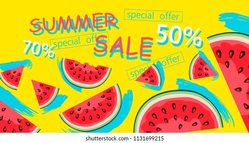 Wftermelon summer sale banner.Vector illustration.