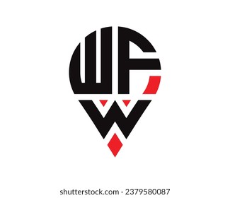 Diseño del logotipo de la forma de ubicación de la letra WFW. Diseño sencillo del logotipo de ubicación de la carta WFW.