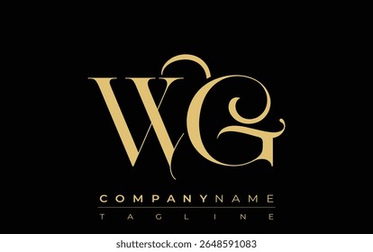 WG Abstract Creative Jewelry Logo. A stylish logo featuring golden monogram initials in an elegant and modern typography, perfect for branding