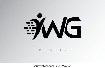 WG Creative Digital Monogram Logo – Futuristic Letter mark Design Featuring Human Shape, Pixel Motion and Minimal Tech Style for Innovative Branding Identity