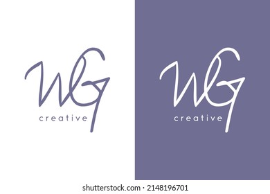 WG letter handwriting and signature logo. Initial handwriting logo for identity. WG icon design on white and purple background.