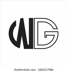 WG Letter logo monogram with oval shape negative space design template white background