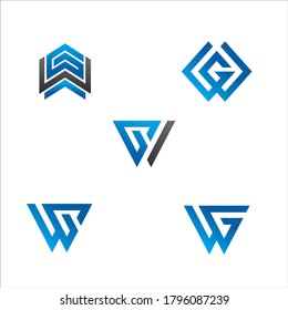 conjunto de logotipos de letras WG, conjunto de modelos de logotipo WG
