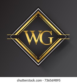 WG Letter logo in a square shape gold and silver colored geometric ornaments.