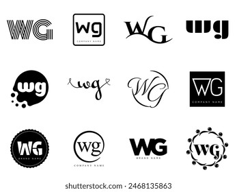 WG logo company template. Letter w and g logotype. Set different classic serif lettering and modern bold text with design elements. Initial font typography. Collection trendy business identity.