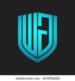 Monograma del logotipo WG con diseño de escudo de emblemas aislado con colores azules sobre fondo negro