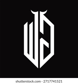 WG Logo monograma con forma de cuerno aislado Plantilla de diseño en blanco y negro sobre fondo negro