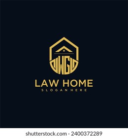 logotipo inicial de monograma WG para la lawhiener con diseño de hogar de forma