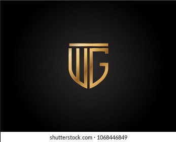 WG shield shape Letter Design in gold color