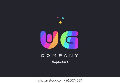 wg w g  creative rainbow green orange blue purple magenta pink artistic alphabet company letter logo design vector icon template