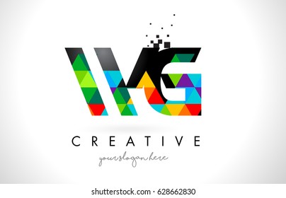 WG W G Letter Logo with Colorful Vivid Triangles Texture Design Vector Illustration.