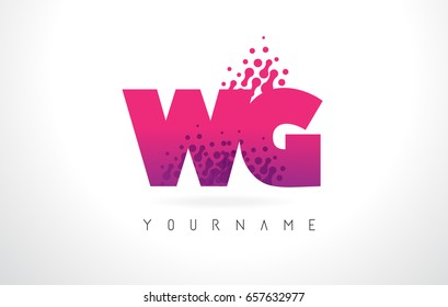WG W G Letter Logo with Pink Letters and Purple Color Particles Dots Design.