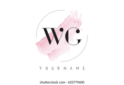 WG W G Watercolor Letter Logo Design with Circular Shape and Pastel Pink Brush.