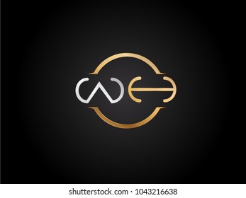 WH circle Shape Letter logo Design in silver gold color
