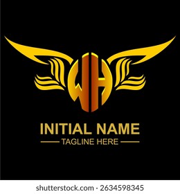 WH Golden Wing Emblem Logo with elegant gold wings, sleek and modern design. Ideal for branding, creative projects, luxury businesses, or artistic ventures.