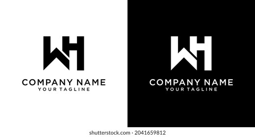 Vector de diseño de logotipo de letras iniciales WH o HW sobre fondo blanco y negro.