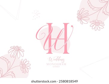 WH HW initial wedding monogram logo, wedding logo design, custom wreath wedding logo