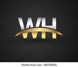WH initial logo company name colored gold and silver swoosh design. vector logo for business and company identity.

