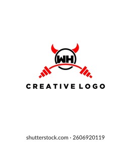 WH initial monogram for fitnes or gym logo with devil style design