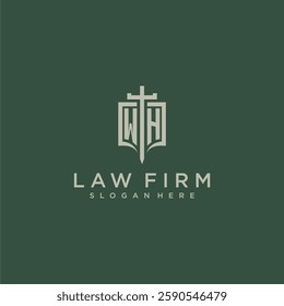 WH initial monogram for law firm with sword and shield logo image