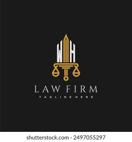 WH initial monogram for lawfirm logo with sword and scale