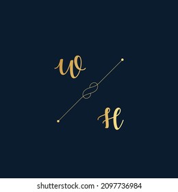 WH Initials letter alphabet watercolor logo branding set collection, Feminine logotype template in elegant artistic style. Feminine luxury logo design template.