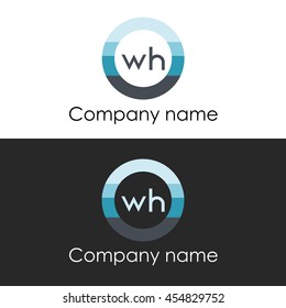 WH letter circle shape icon logo white blue