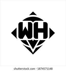 Monograma del logotipo WH con forma de círculo y rotación cuadrada de la plantilla de diseño redondeado sobre fondo blanco