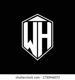 WH logo monogram with emblem shape combination tringle on top design template