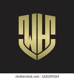 WH Logo monogram with emblem shield shape design isolated gold colors on black background