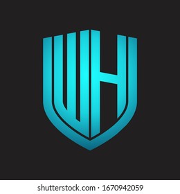 WH Logo monogram with emblem shield design isolated with blue colors on black background